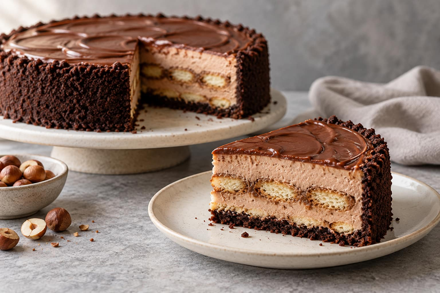 No-Bake Nutella Tiramisu Cake with a Chocolate Cookie Crust